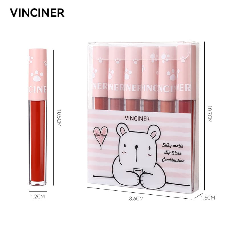 Cross-Border Best-Selling Southeast Asia Six-Piece Lip Gloss Set, Cute Bear Moisturizing Lip Gloss Set, Factory Price Wholesale