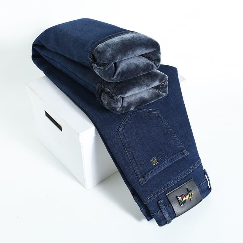 Explosive Velvet Thickened Jeans Men's Slim Fit Loose Straight Elastic Youth Fashion Denim Men's Pants to Heattech