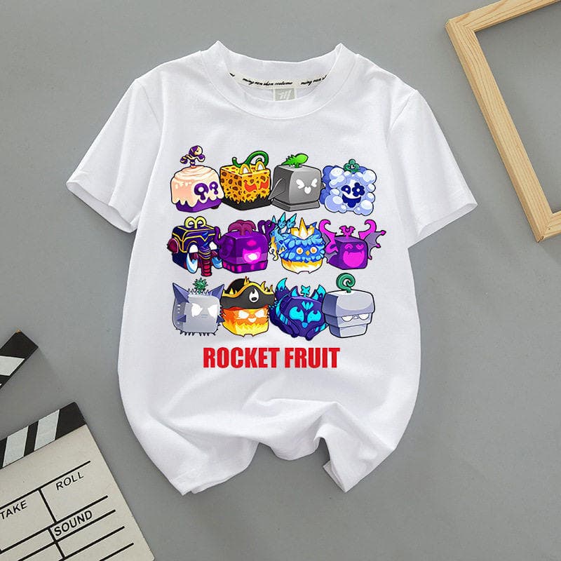 Roblox short-sleeved blox fruits fruit box pattern printed short-sleeved boys and girls parent-child T-shirt
