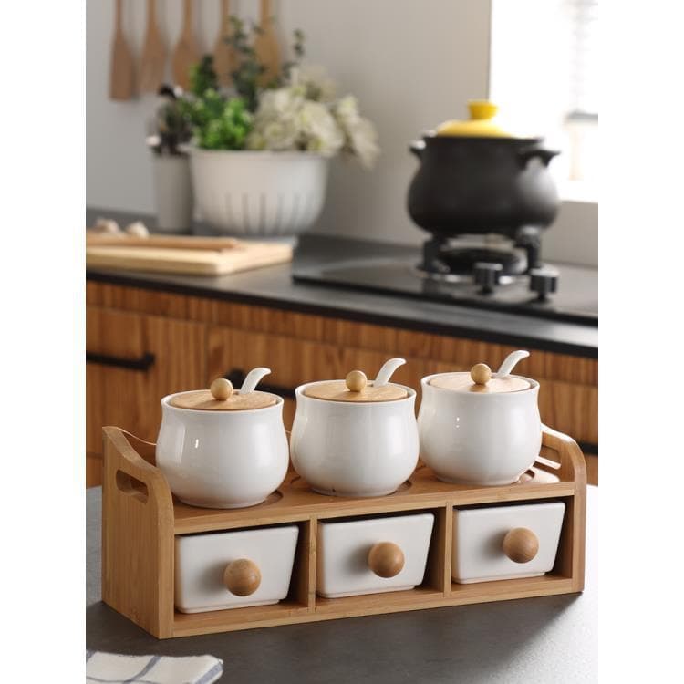 NRB Seasoning Jar Set Combo, Spice Bottle Storage Box, Household Salt Sugar MSG Jar Kitchen Supplies