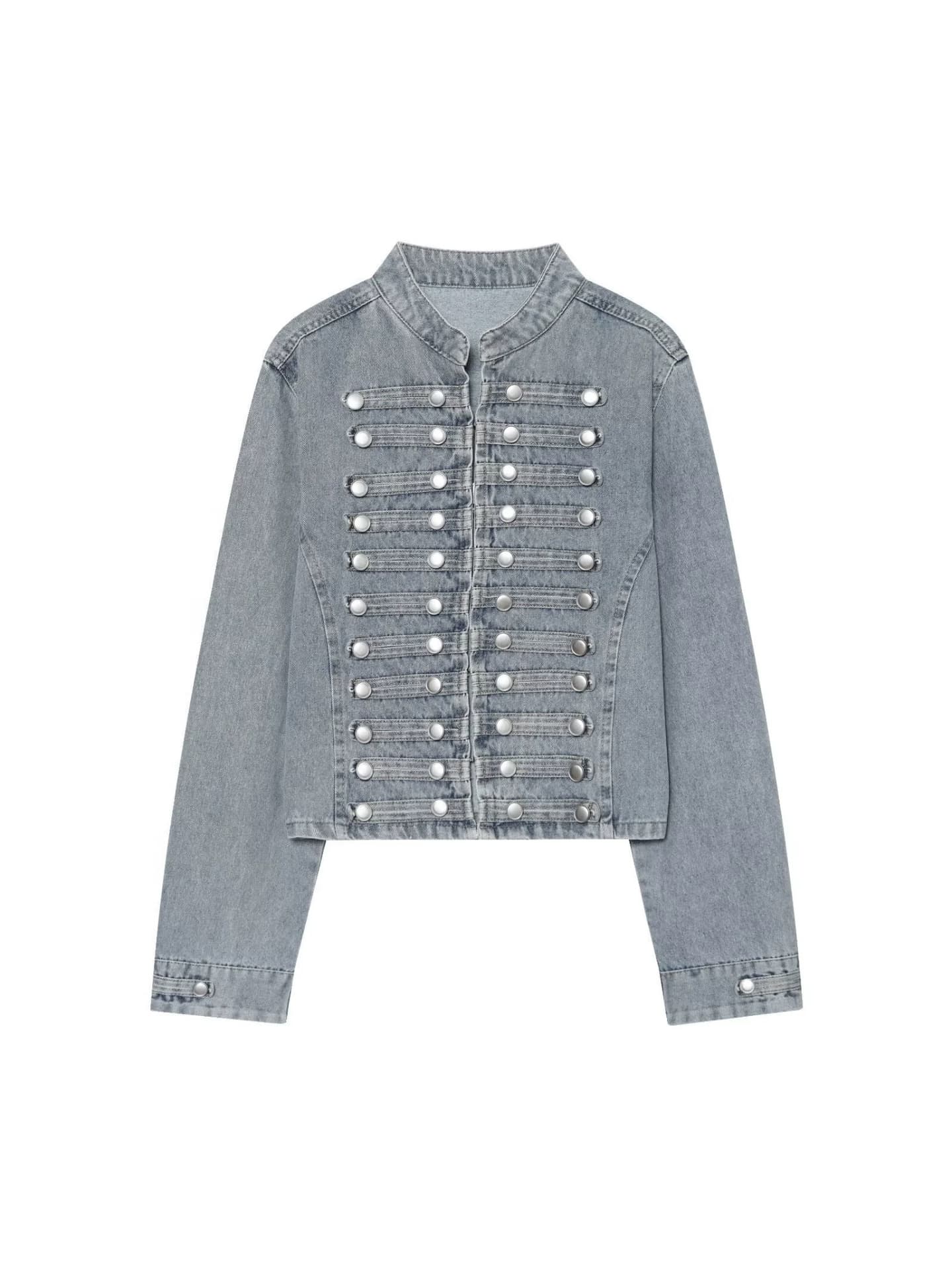 PB&ZA New Women's Vintage Slim-Fit Ribbed Button Versatile Denim Napoleon Short Jacket Coat 0695074
