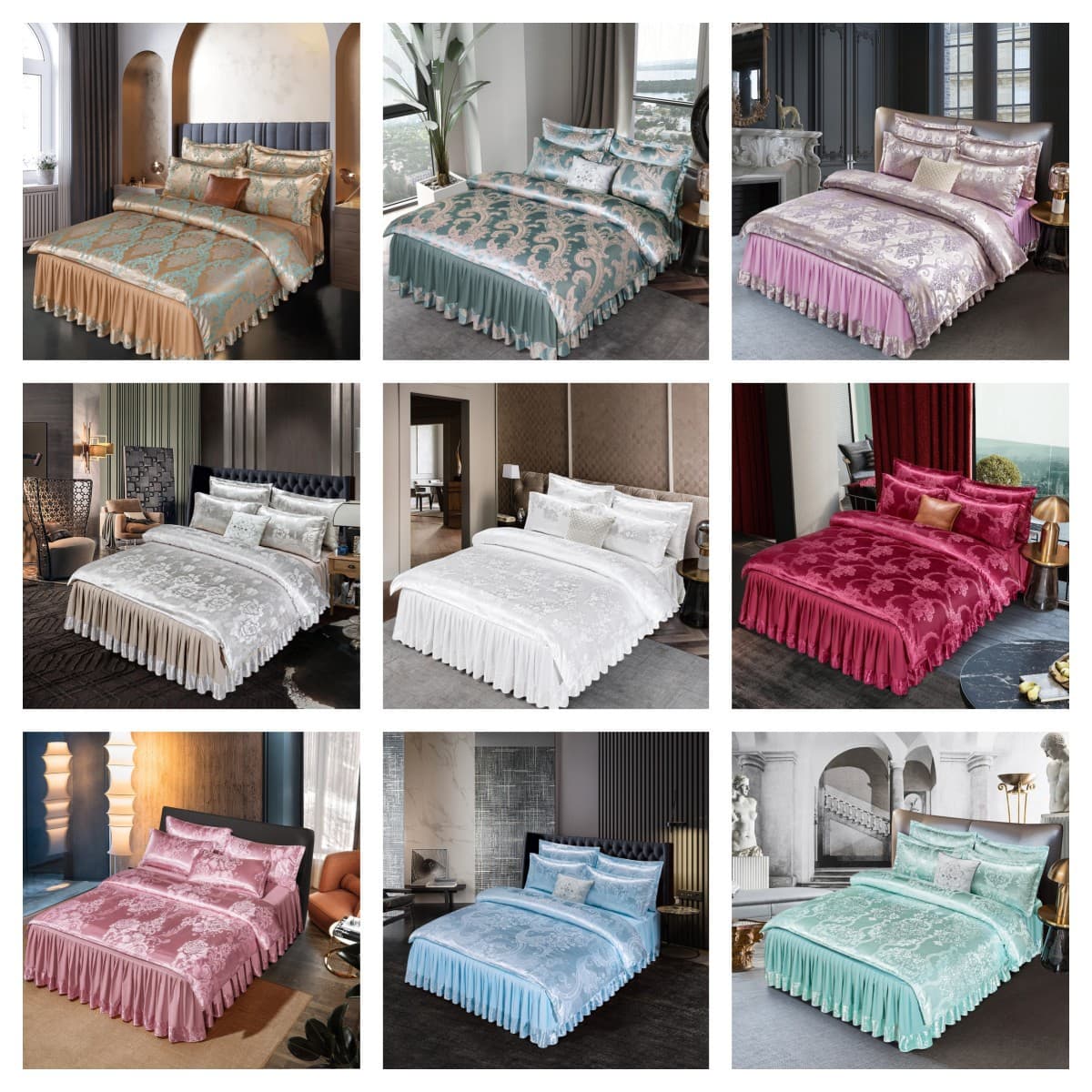 Bedskirt style satin jacquard four-piece set for foreign trade multi-size three- or four-piece set cross-border e-commerce textile supply wholesale