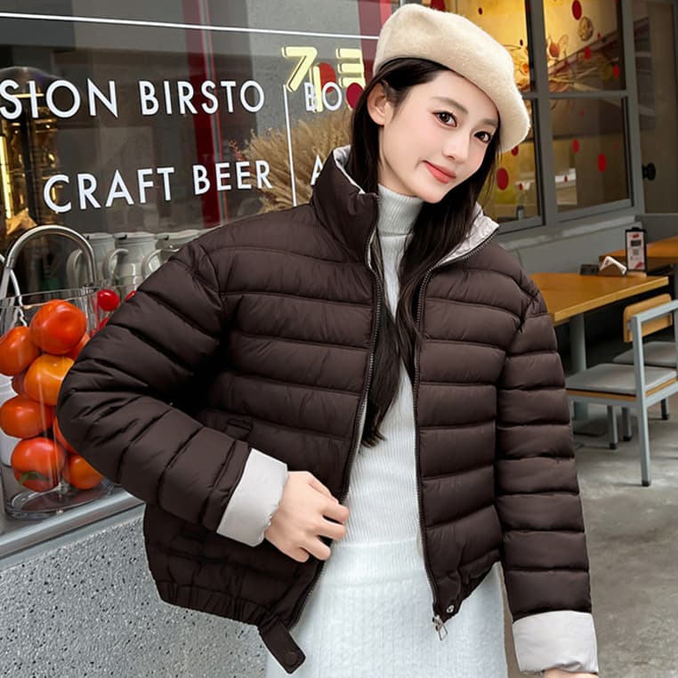 Cross-Border Color-Block Thin Cotton Coat for Women Short Lightweight Quilted Contrast Color Student Korean Best Friend Cotton Jacket Coat