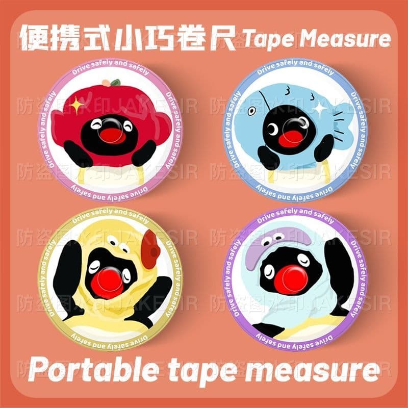 Pingu Penguin Mini Tape Measure 2m Small Cloth Ruler for Waist, Hip, and Body Measurements, Tailor's Measuring Tool