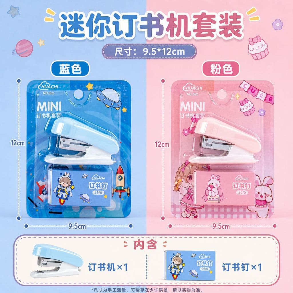 Fresh Solid Color Mini Stapler Set, High-Aesthetic Student Portable Stapler, Small Office Stapler
