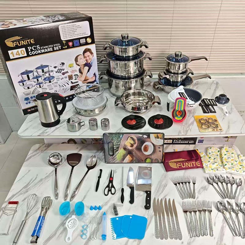 FUNITE 140PCS Export to Africa Stainless Steel Cookware Set with Temperature Control Wok