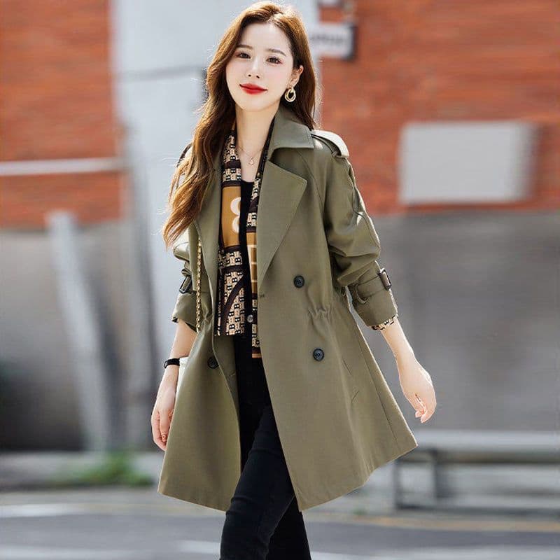 Trench Coat for Women Mid-Length Spring/Autumn New Arrival British Style Petite Versatile Stylish Slimming Waist-Cinching Jacket