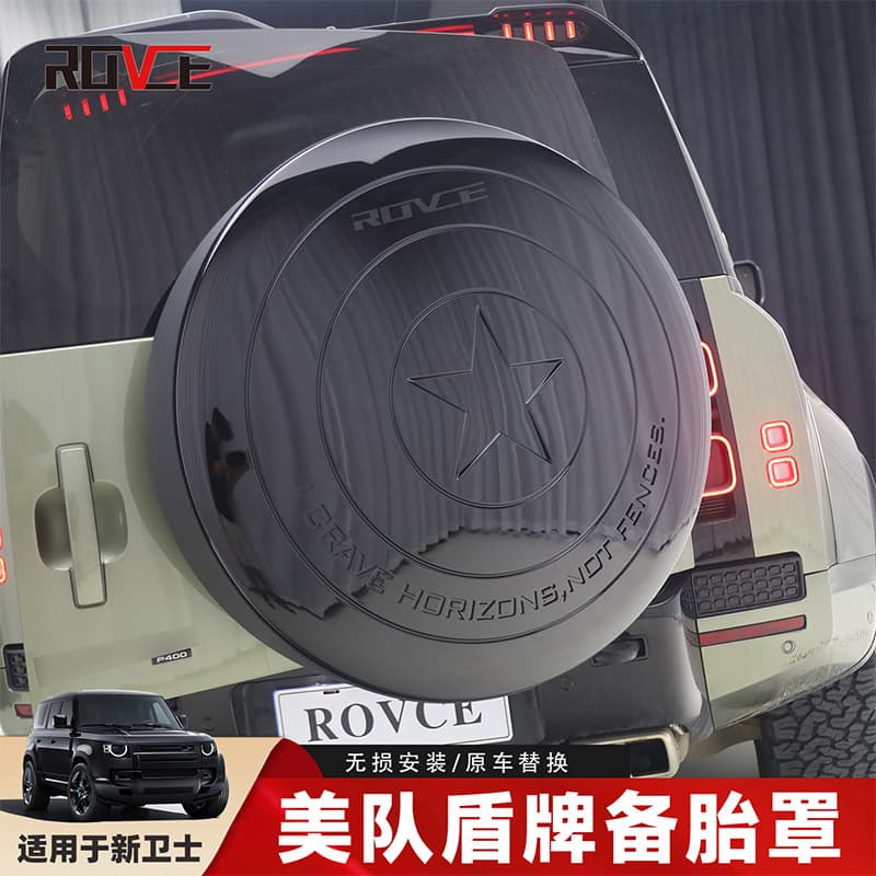 Suitable for 2020-2025 Land Rover Defender Captain America Edition Spare Tire Cover Shield Spare Tire Cover Glossy Black