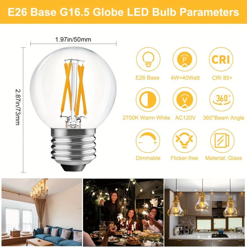 2026 Autumn/Winter Cross-border Trade New Arrival 10-Pack G16.5 Dimmable Bulb 4W E12 LED Bulb Miniature