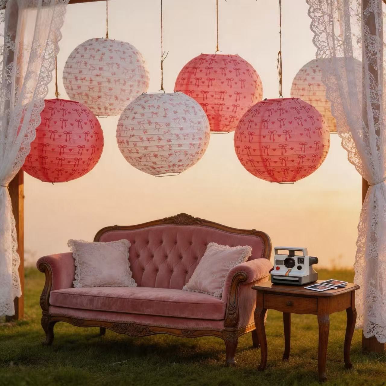 Ins-style Bow Paper Lantern for Girl's Room Decoration, Photo Prop, Kids Room Hanging Lantern for Party