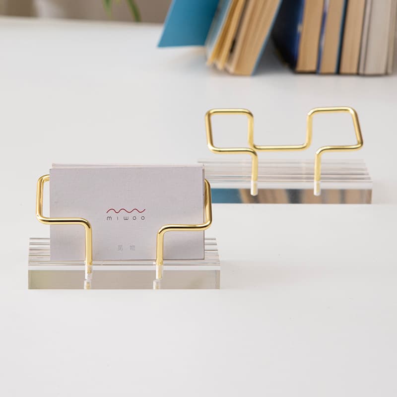 Amazon bestseller metal business card stand with transparent acrylic desktop organizer, black walnut storage rack wholesale