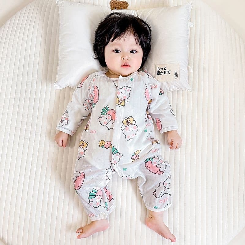 Baby Romper Spring Summer Thin Breathable Long Sleeve Bamboo Fiber Newborn Infant Cartoon Comfortable Air Conditioning Suit