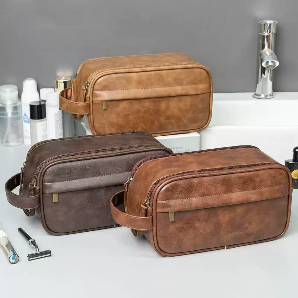 New Cross-Border Men's PU Leather Toiletry Bag, Simple Large Capacity Clutch Bag, Business Trip Accessories Storage Bag