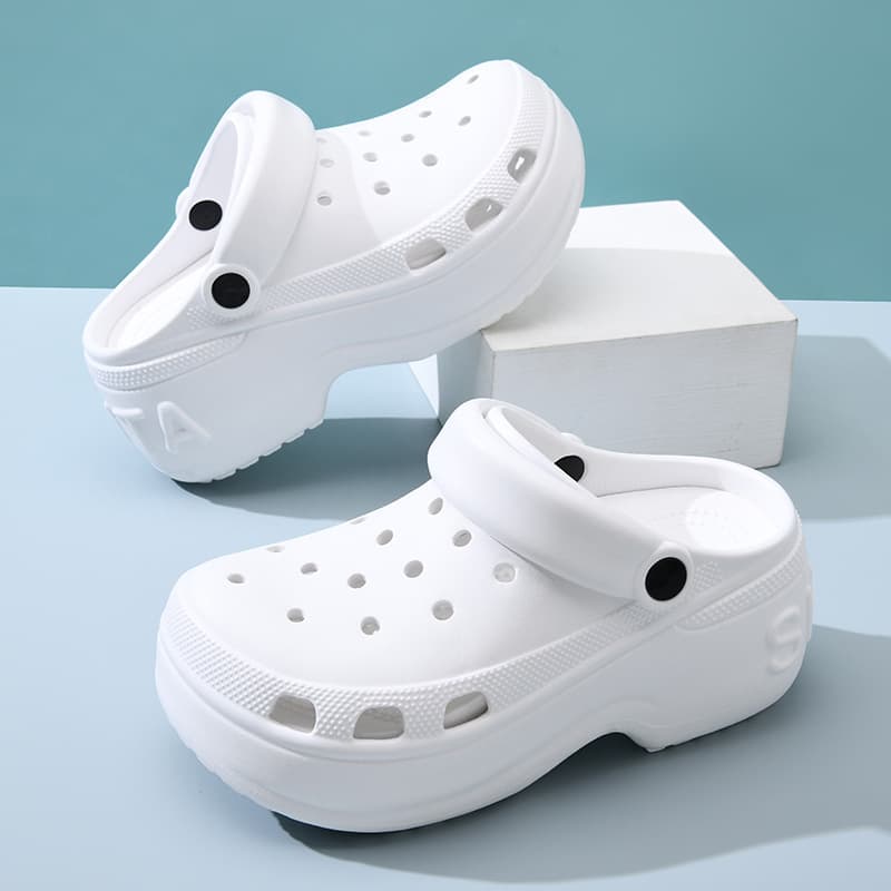 Women's New Style Perforated Shoes Snow House Summer Beach Sandals, Breathable Anti-Slip Thick Sole Platform 6cm Closed-Toe Slides
