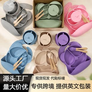 Cross-border Silicone Dinner Plate Kids Tableware Set 6-Piece Baby Feeding Bowl Infant Feeding Supplies