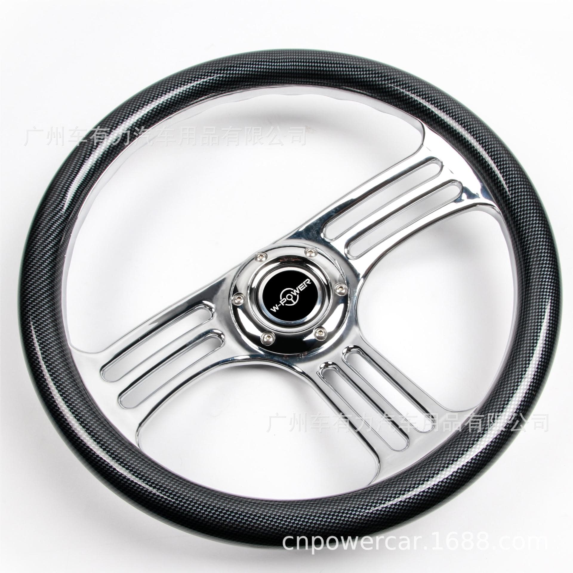 Factory Direct Sale Car Universal W-POWER Electroplated Steering Wheel 14 Inch Carbon Grain Steering Wheel