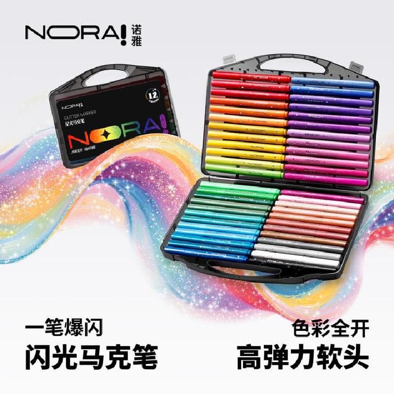 NORA Glitter Marker Pen, Non-Clogging Tip, Fine Pearl Pen, Art Acrylic Glitter Soft Tip for Hand Account