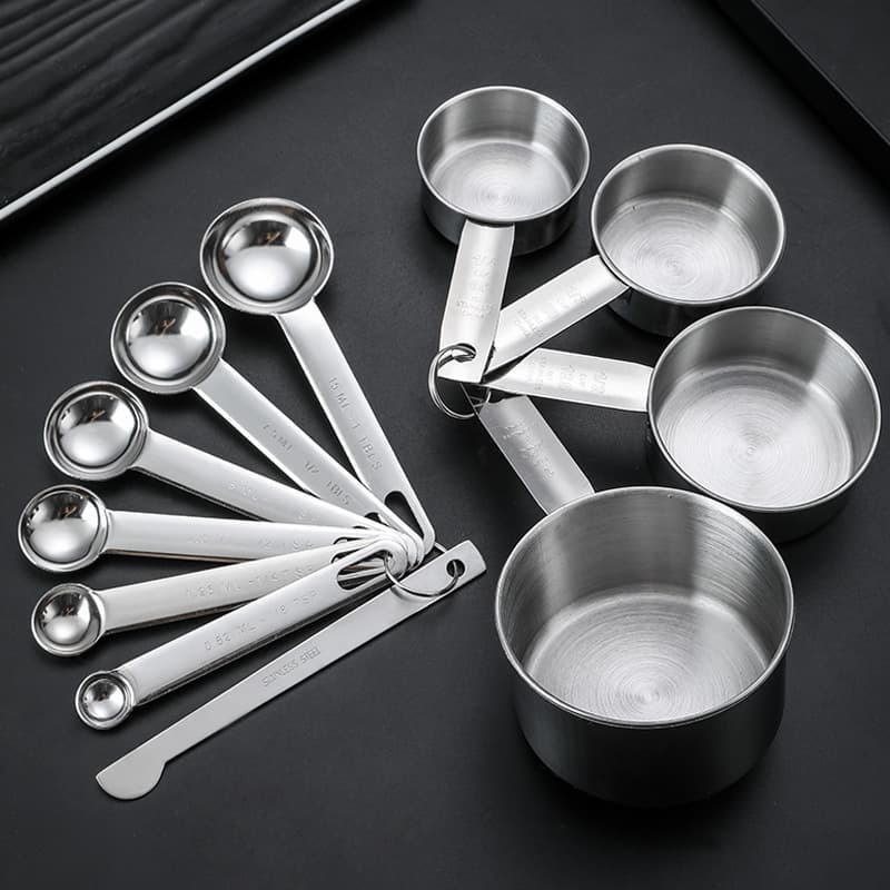 Stainless Steel Measuring Spoon and Cup Set, Multi-Piece Coffee Bean and Milk Powder Measuring Spoons with Graduated Measuring Cup, Kitchen Baking Tools