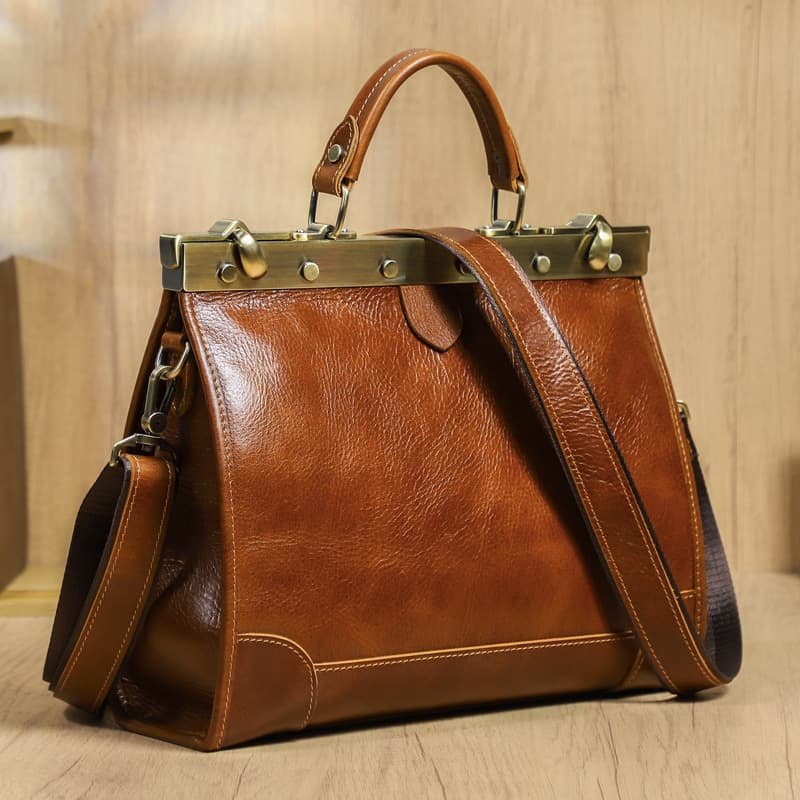 Black Angel full-grain first-layer cow high-end genuine leather women's bag multi-compartment large capacity portable genuine leather high-light luxury women's bag