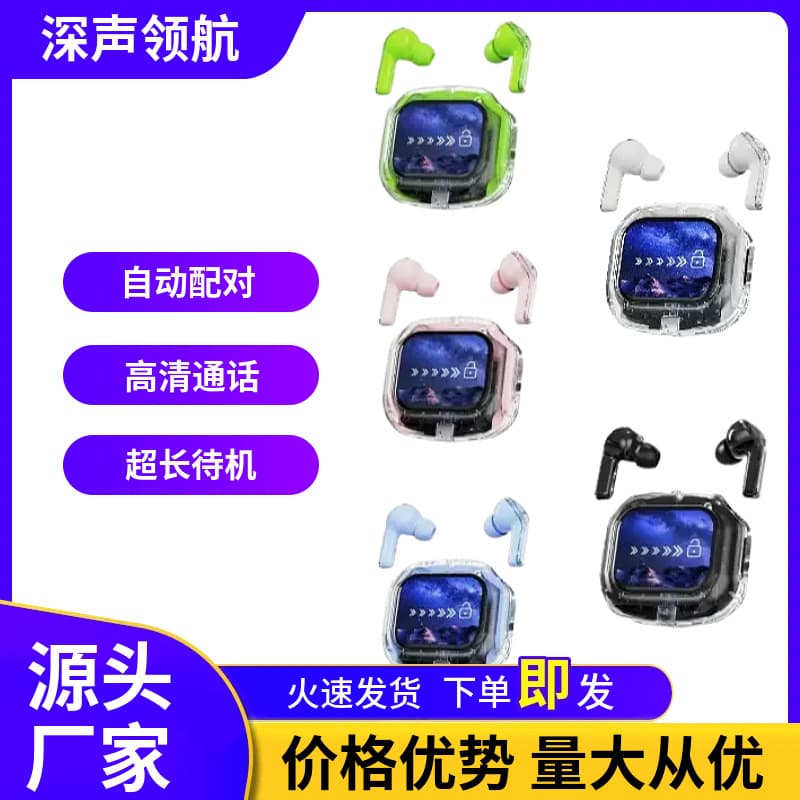 Popular cross-border color screen Bluetooth headset Air Max transparent digital display multi-function Bluetooth headset smart wireless