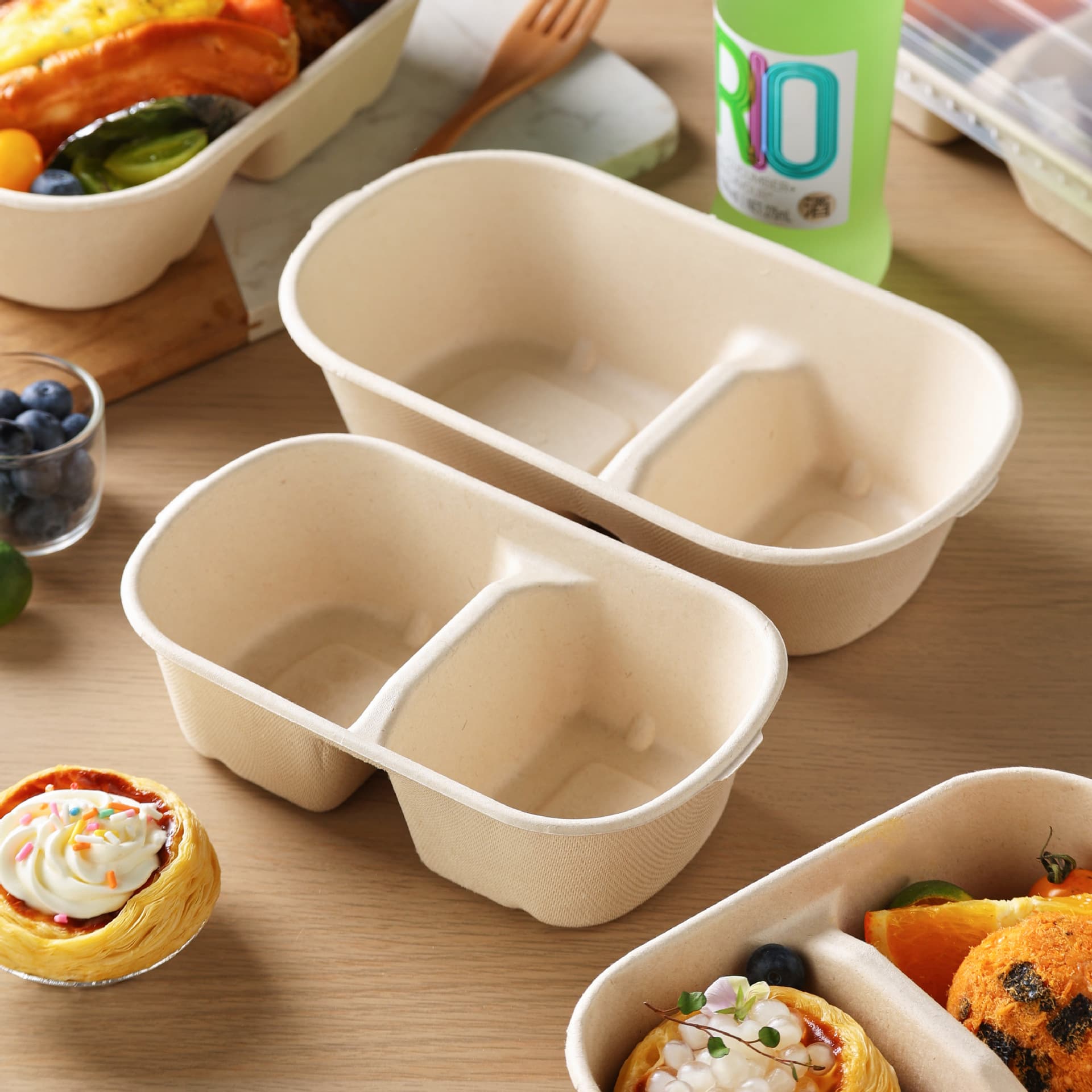 Fruit Packaging Box, Disposable Lunch Box, Spring Outing Picnic Camping Bento, Light Meal, Weight Loss, Cut Rice, Double Compartment, Outdoor