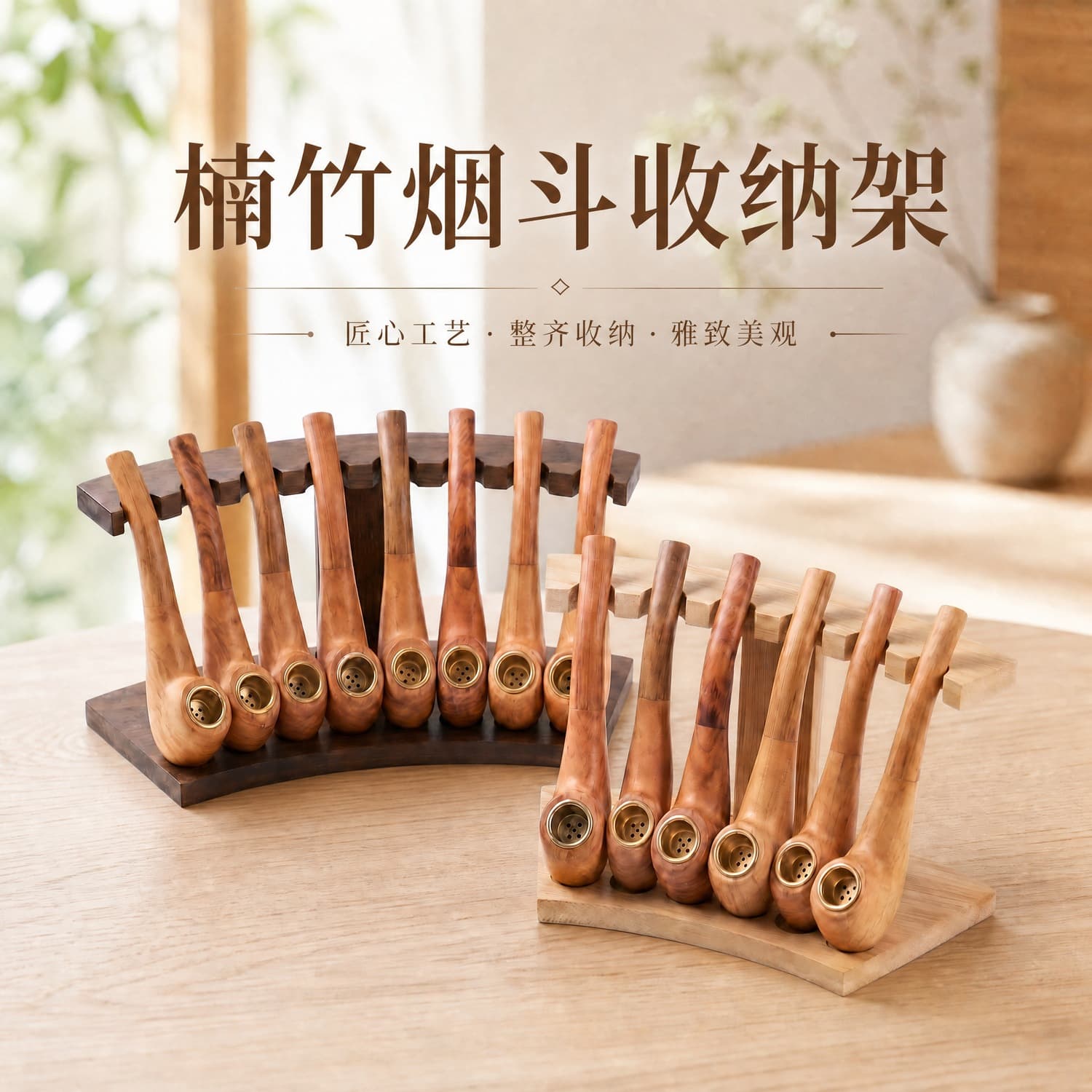 Solid Wood Multi-Pipe Stand Pipe Accessories Personalized Bamboo Solid Wood Portable Single Pipe Eight-Pipe Base