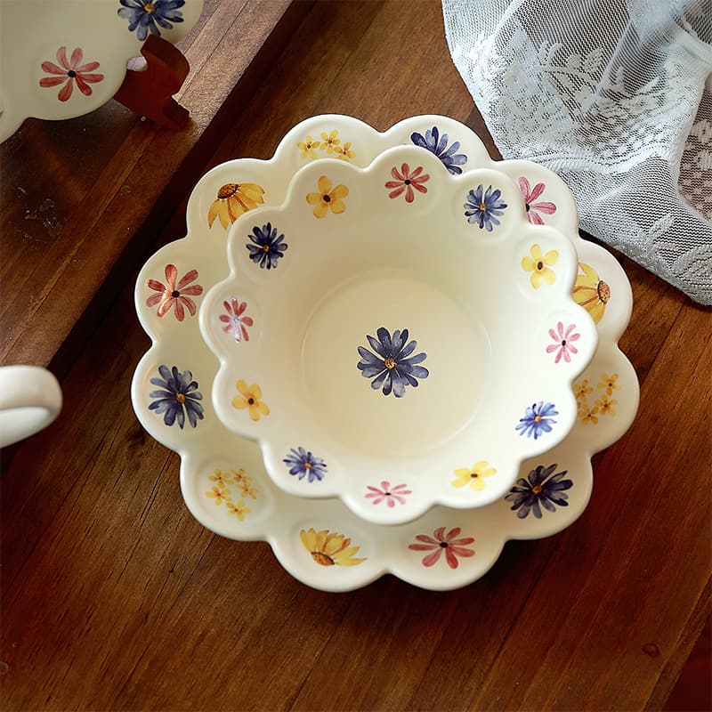 Korean floral lace plate ceramic plate dessert plate cake plate dessert plate breakfast plate fruit plate flower plate