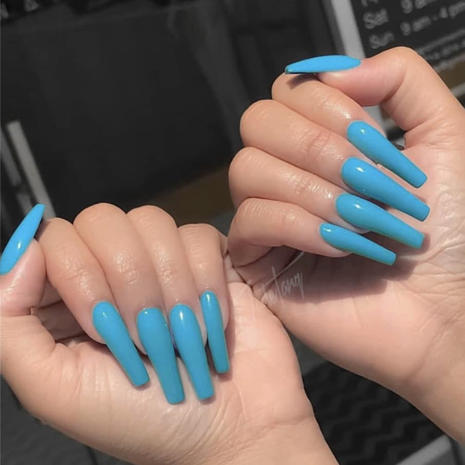 CS-136 Long T-Hole Blue False Nail Tips, European and American Cross-Border Peacock Blue Finished Wearable Nail Stickers Wholesale