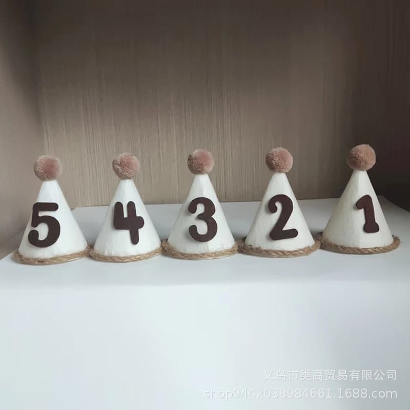 Woodland Style Non-woven Fabric Baby Birthday Number Decorations Hat Ins Baby Party Celebration Photo Hat