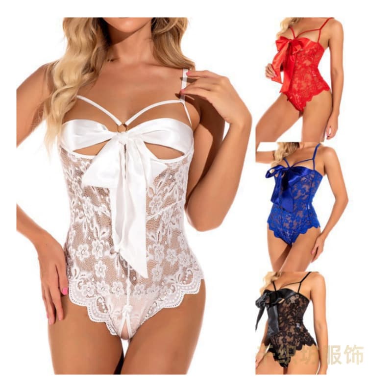 Sexy Lace Hollow Out Bodysuit Underwear European and American Style Tight Fit Innerwear Wholesale Role Play Polyester Fiber