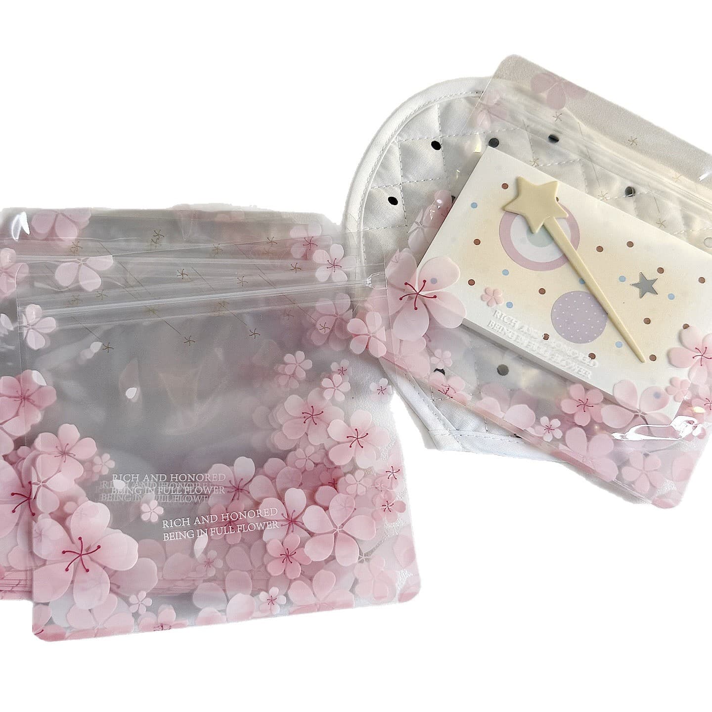 Pink Cherry Blossom Self-Sealing Bag, Transparent High-Aesthetic Hand Account Small Gift Packaging, Large Capacity Girly Heart Packaging Bag, Gift Bag