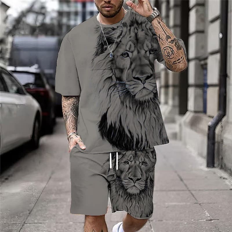 Cross-border European and American Men's Short Sleeve and Shorts Set, Casual Sports Set, 3D Print Cross-border Bestseller