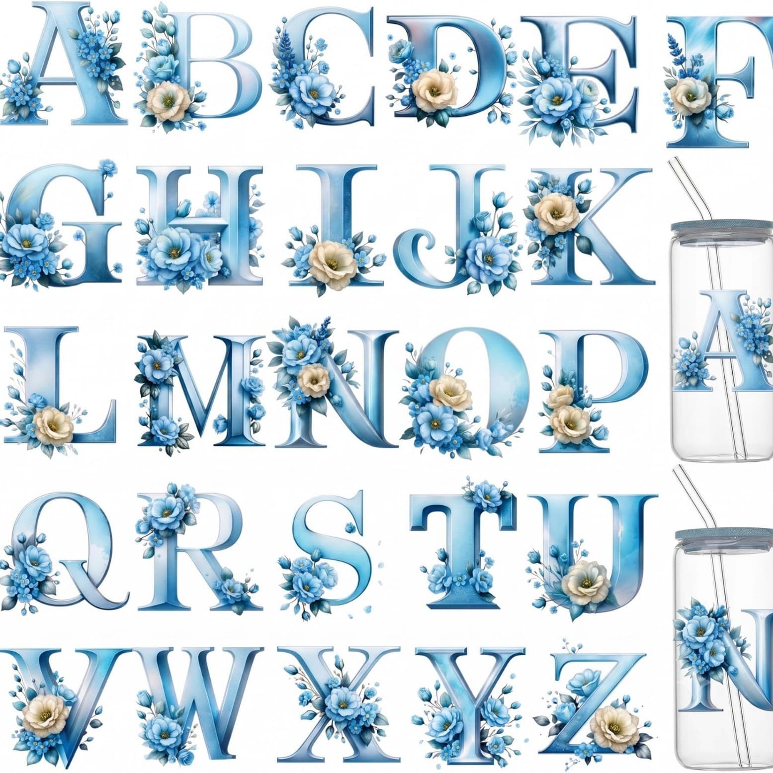 Craft Transfer DIY Glass Sticker Transfer Decal Furniture Decal Letters Numbers Watercolor Floral Sentence Elements