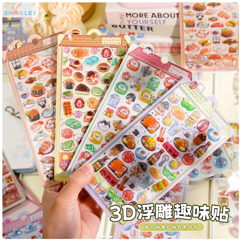 3D Embossed Crystal Sticker Japanese Izakaya Cuisine Sushi Kids Craft Reward Phone Decoration Sticker
