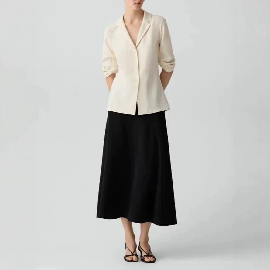 T Brand Women's Spring/Summer New Acetate Blend Notch Lapel Simple Yet Elegant Blazer