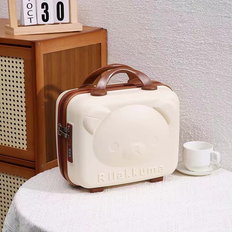 Bear Cosmetic Case Gift Box Portable Mini 14-inch Suitcase for Women, Can Be Hung on Luggage, 3D Cartoon Student