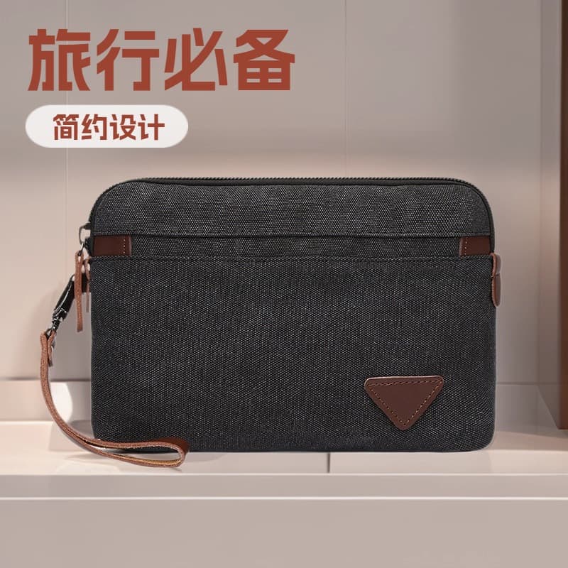 Cross-Border Men's Wallet Long Wallet Coin Purse Handbag Armpit Bag Mobile Phone Bag Canvas Retro Men's Clutch Bag