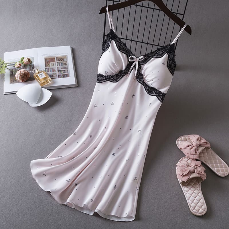 Women's Sexy Nightgown, Summer Ice Silk Camisole, Thin Lace Loose-Fitting Sleepwear, Spring and Autumn Loungewear, Faux Silk Slip Dress
