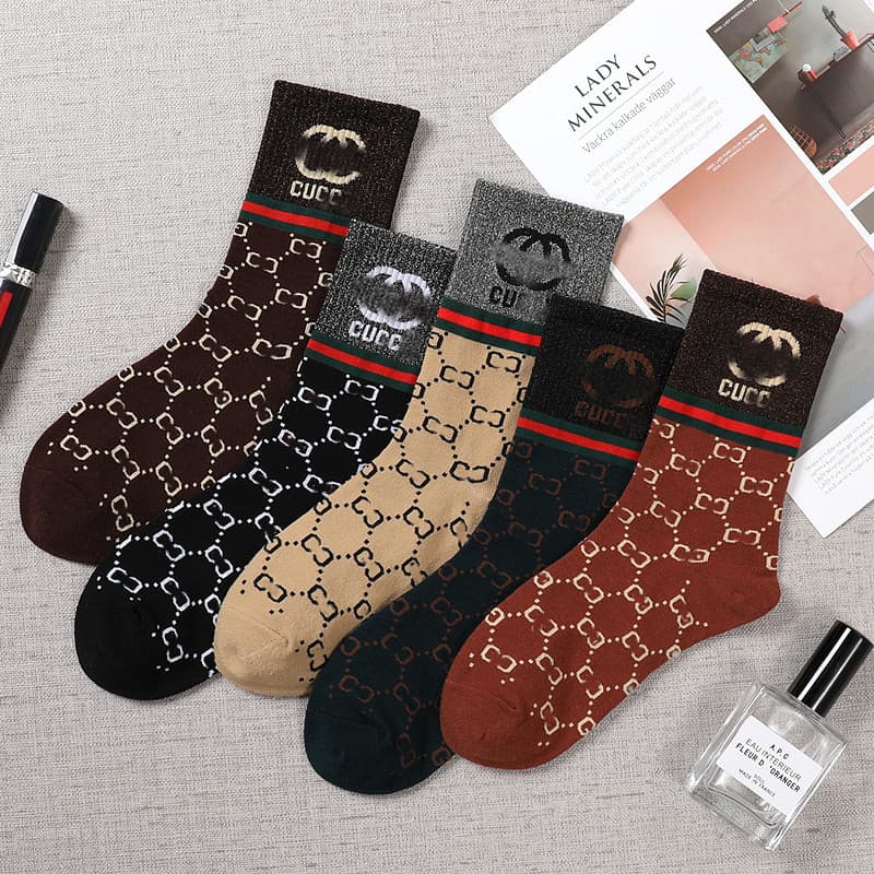 Long Socks Autumn/Winter Style Lettered Metallic Personalized Ins-Style Women's Trendy Socks Big Brand Gucci Gg Fashion Trendy Socks