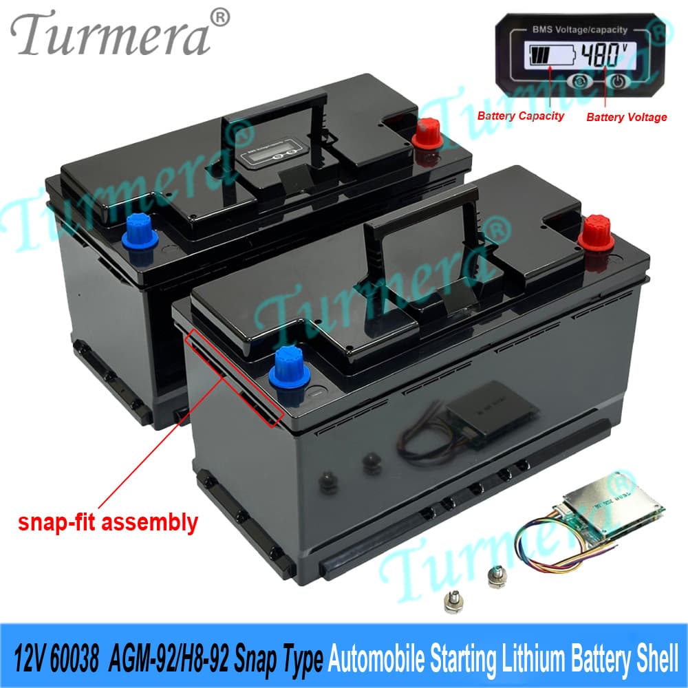 12V car starting battery casing 60038 L type AGM92 snap-on type with electric display M8 copper terminal