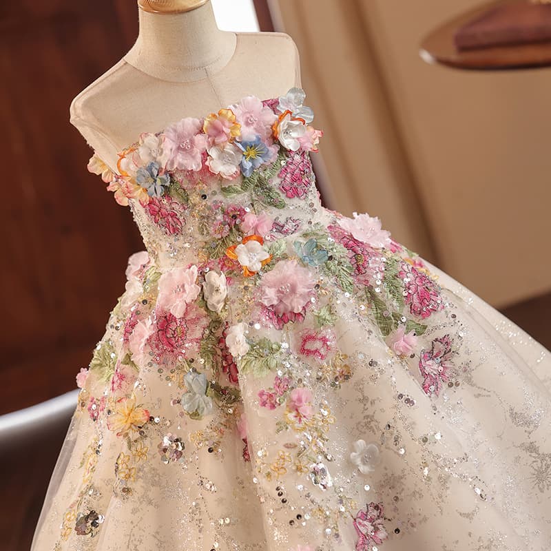 Girls' Formal Dress 2026 New French Forest Floral Embroidered Host Dress for Piano Solo Performance Winter