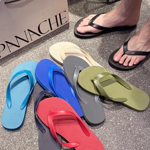 Simple Men's Flip Flops, Casual Couple Style, Summer Non-Slip Solid Flat Heel Toe Separator Beach Sandals, Anti-Slip and Wear-Resistant