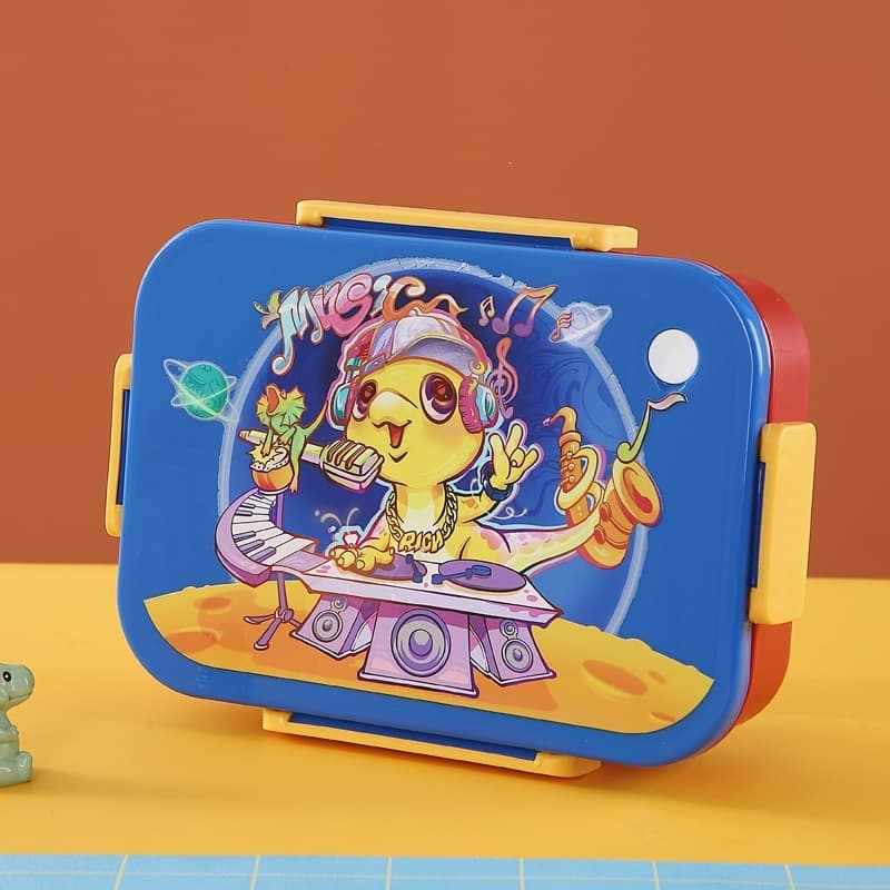 Student Cartoon Cute Lunch Box Plastic Divided Bento Box Microwave Safe with Lid Large Capacity