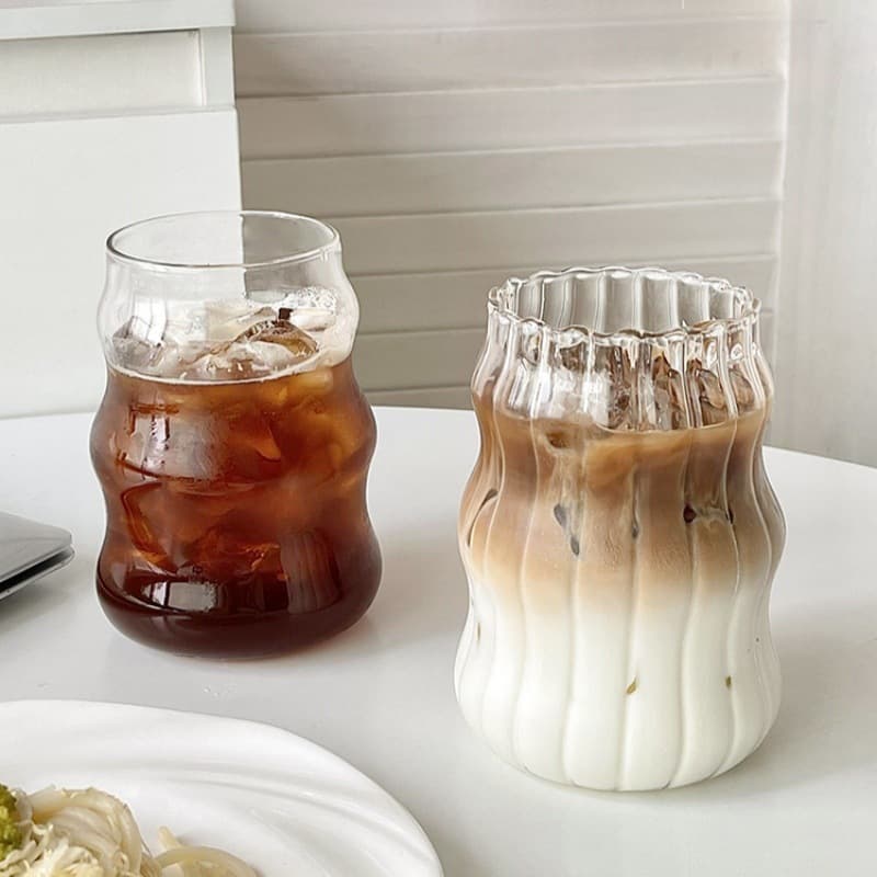Cloud Cup Chubby High Borosilicate Glass Transparent Vertical Pattern High Temperature Resistant Single-Layer Cup High-Value Household Glass Cup