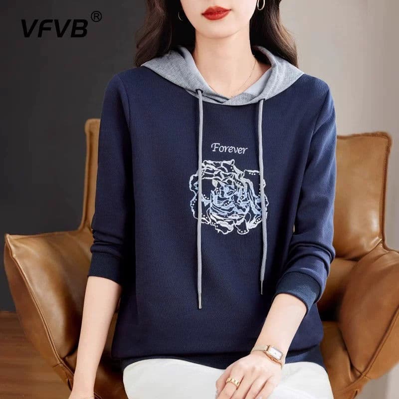 Hooded pullover casual slimming sweatshirt for women new autumn and winter thick fleece regular shoulder plus-size women's clothing long sleeve top.