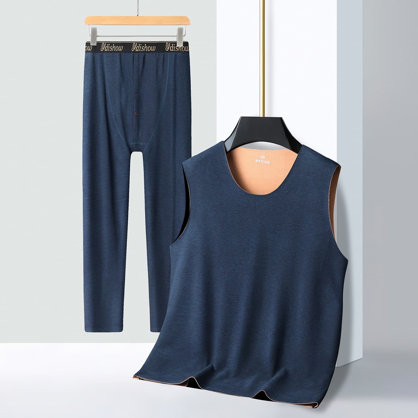 2025 Autumn/Winter New Plus Size Men's Thermal Vest Set Seamless Oversized Sleeveless Undershirt and Long Johns Inner Layer