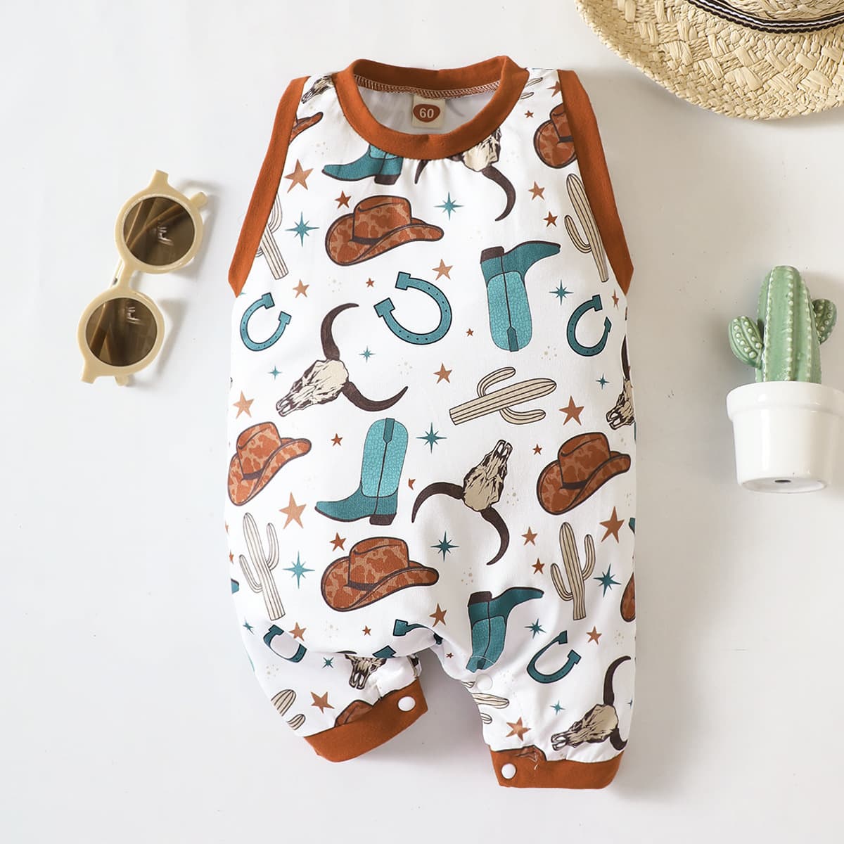 Cross-border INS Newborn Baby Boy Summer Full Print Sleeveless Open Crotch Bodysuit Fashion Casual Romper