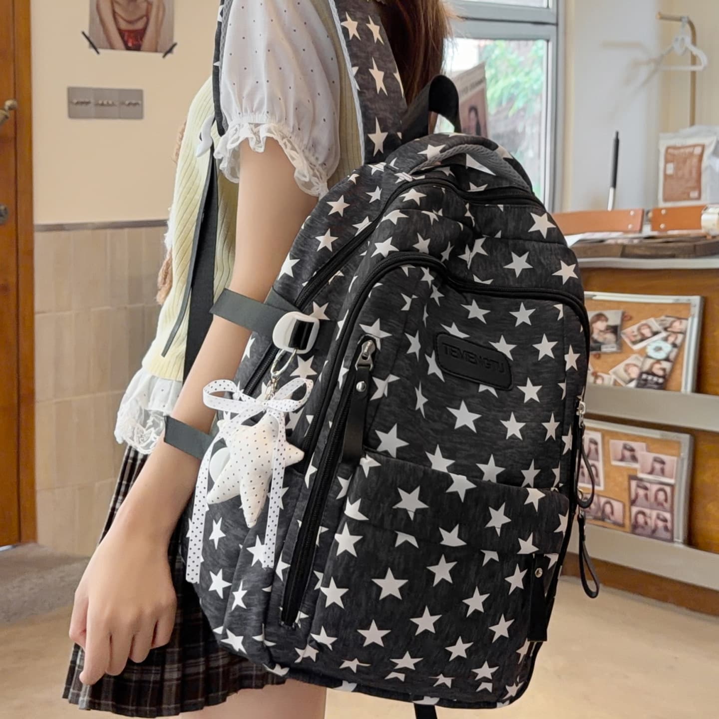 2026 New Junior High School Student Schoolbag Female Starry Backpack High School Elementary School Student College Student Strong and Durable Backpack