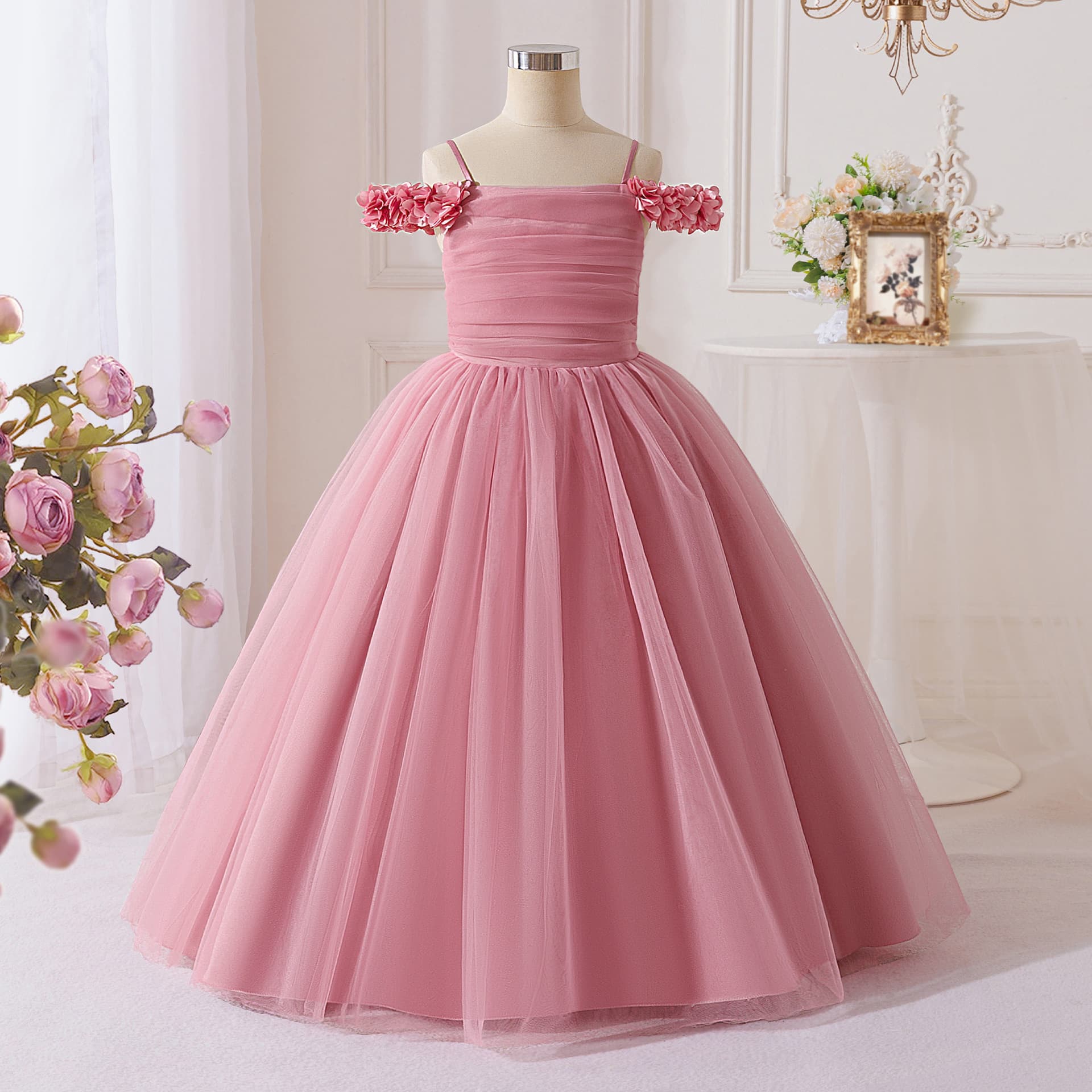 Long Formal Dress for Flower Girls, Tulle Skirt, Performance Outfit for Girls, Ball Gown, Hostess Princess Dress, Children's Princess Dress with a High-End Feel