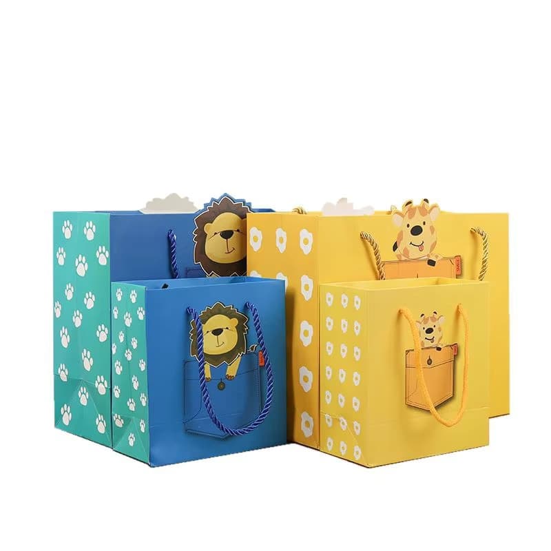 Paper Bag Custom Tote Bag Kraft Paper Cartoon Animal Tote Bag-Baby Shower Birthday Party Deals